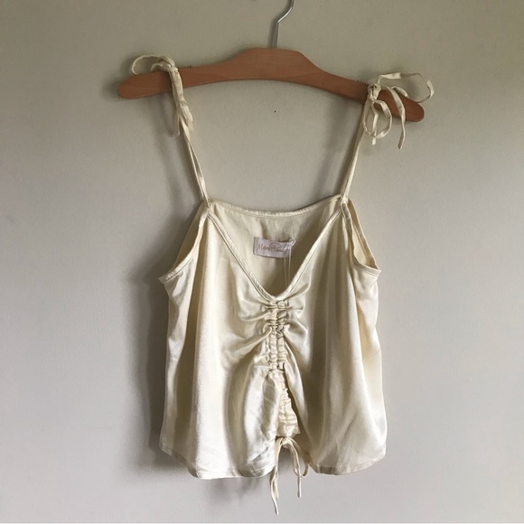 myrah penaloza Tops - Myrah Penaloza Raw Silk Crop Top Bali Cream Size Medium NWT